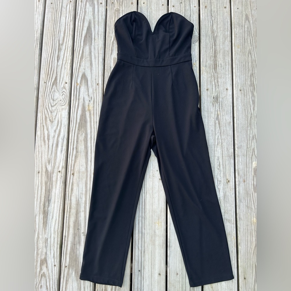SHEIN Black Sweetheart Neckline Strapless Pants Jumsuit Size Medium Classic